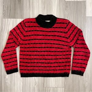 Valerie Stevens Petites Chenille Red Pink Black Striped Sweater Size Medium